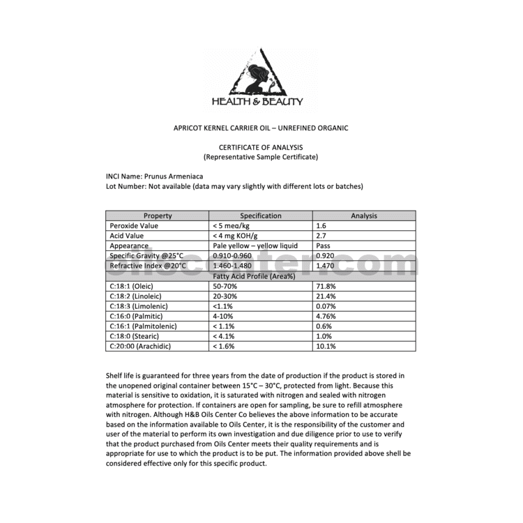 Apricot Kernel Oil Unrefined Organic Virgin Cold Pressed Raw Natural Pure 36 oz