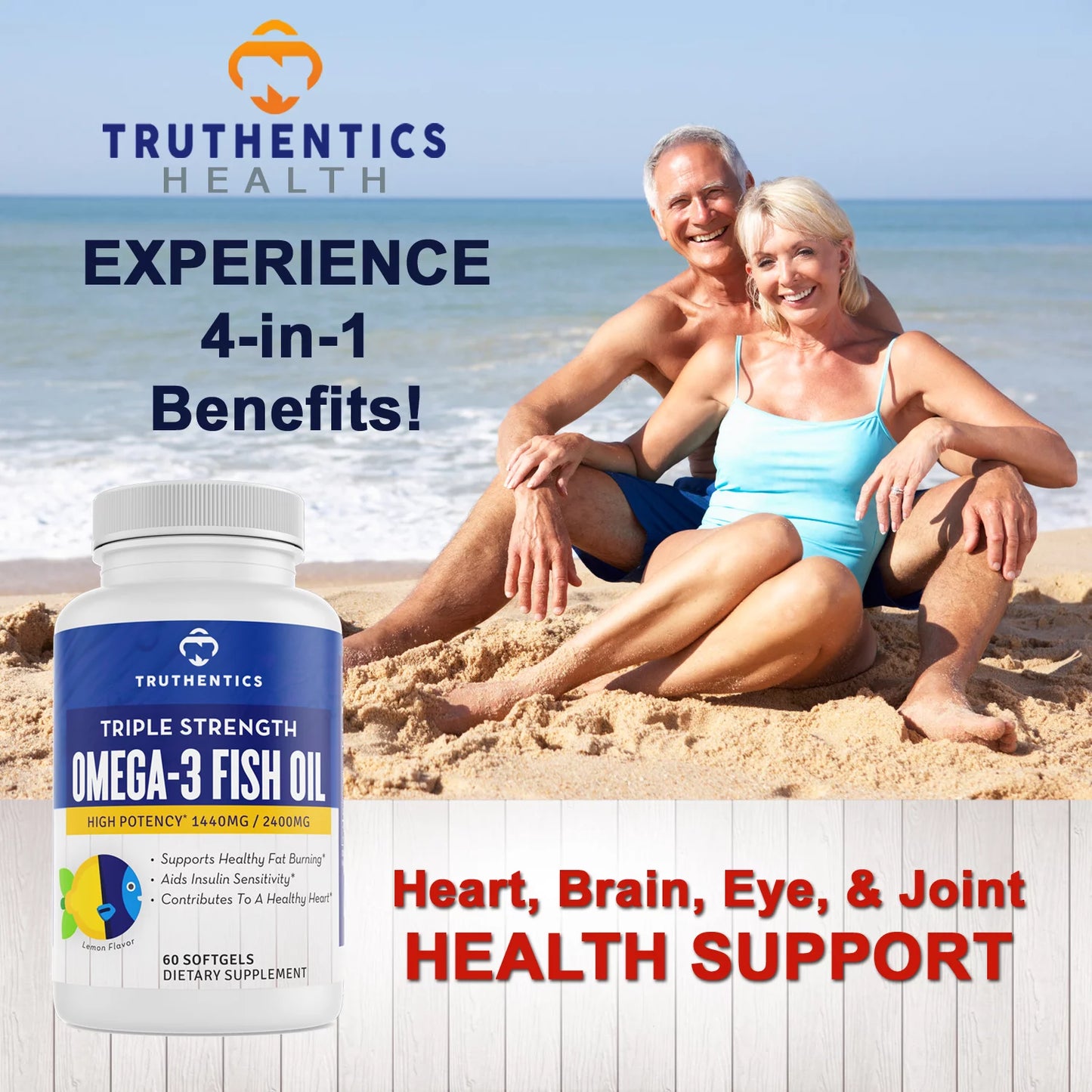 Truthentics Turmeric Curcumin 650mg with Bioperine Plus Triple Strength Omega 3 Fish Oil Bundle - 60 Count Each