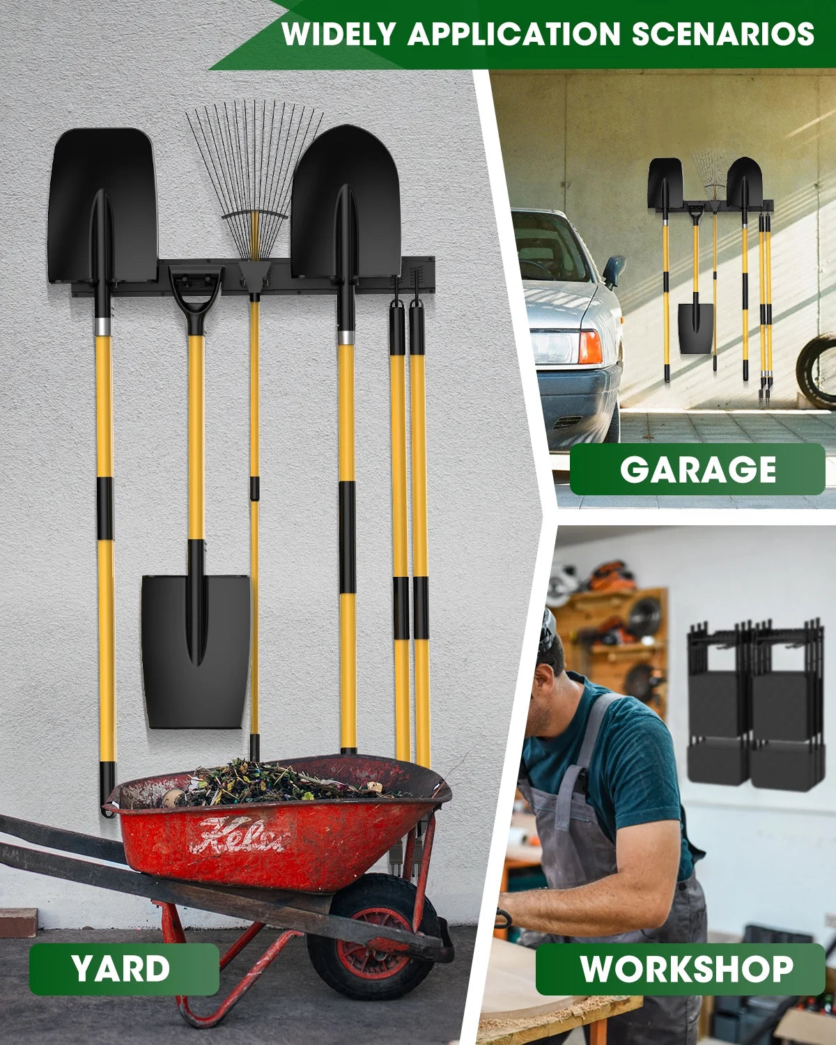 TOPHDY 8 Piece Garage Tool Storage Rack, 32 Inches Wall Mounted Garage Organizer with 6 Adjustable Hooks, Heavy Duty Yard Tool Organizer for Garage, Holds up to 200 LBS