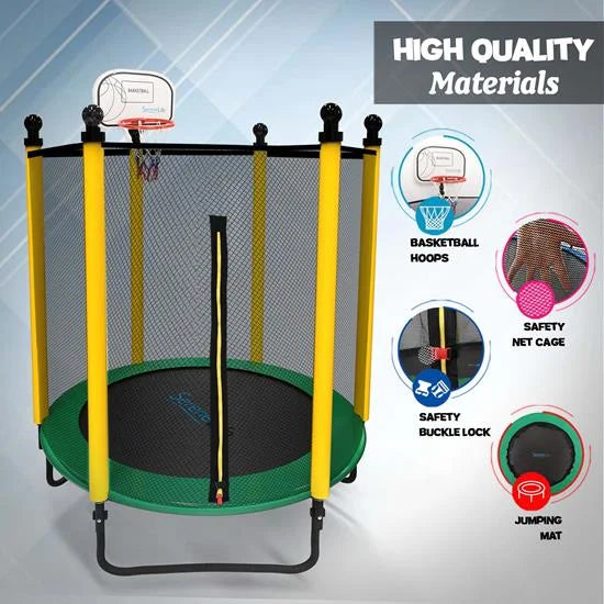 SereneLife 5FT 10FT Trampoline with Enclosure Net Outdoor Jump Rectangle Trampoline, Green