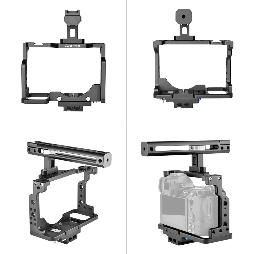 Andoer C15-B Camera Cage + Handle Kit Aluminum Alloy with Cold Shoe Mount Compatible with Nikon Z6/Z7 DSLR Camera