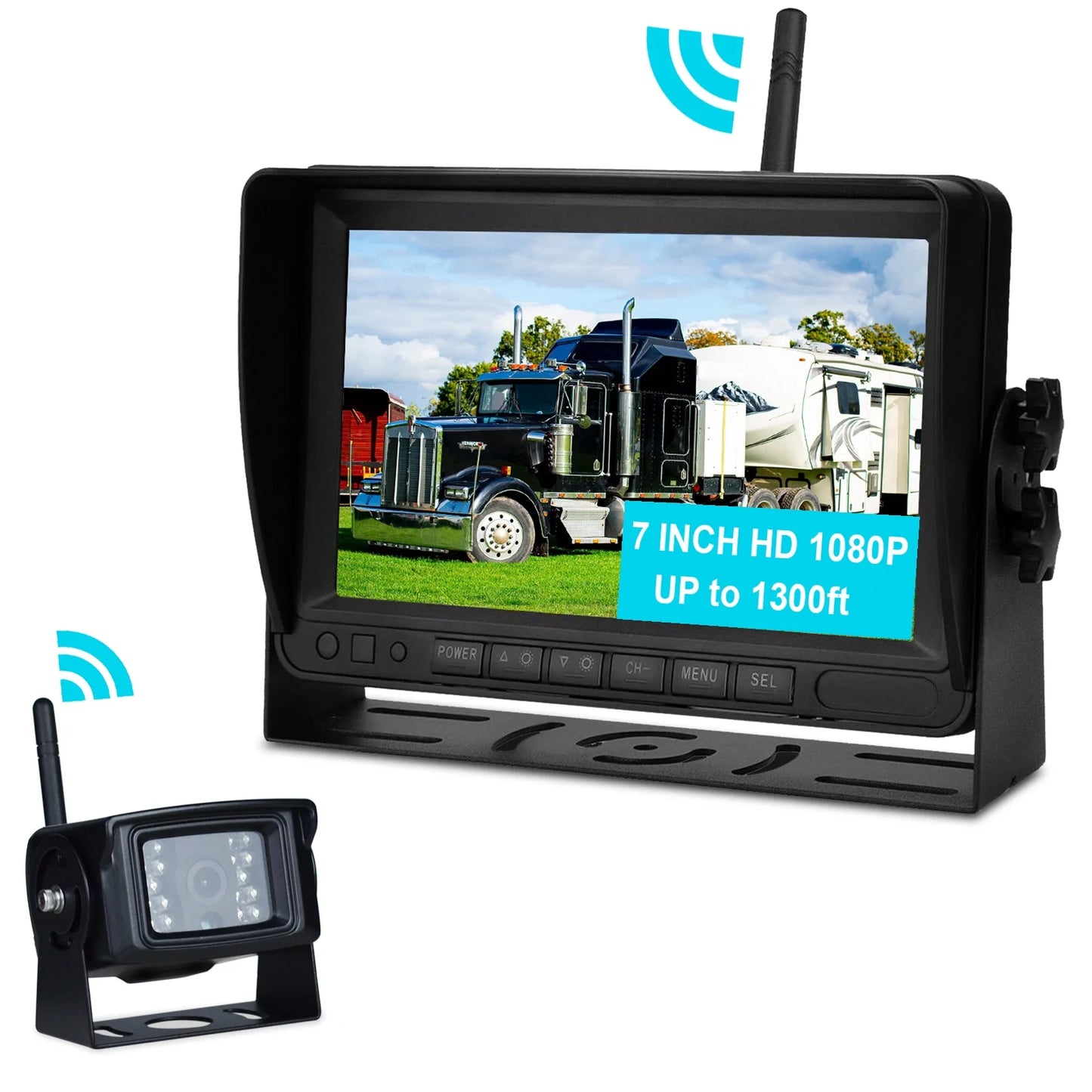 7" Display AHD 1080P Wireless 1CH Rear View Backup Camera Kit for Truck Trailer