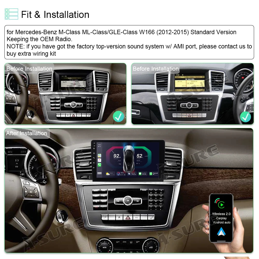 Android 12 2+32GB Car Stereo Radio For Mercedes-Benz ML GLE W166 GL X166 2012-2015 GPS Navi WiFi