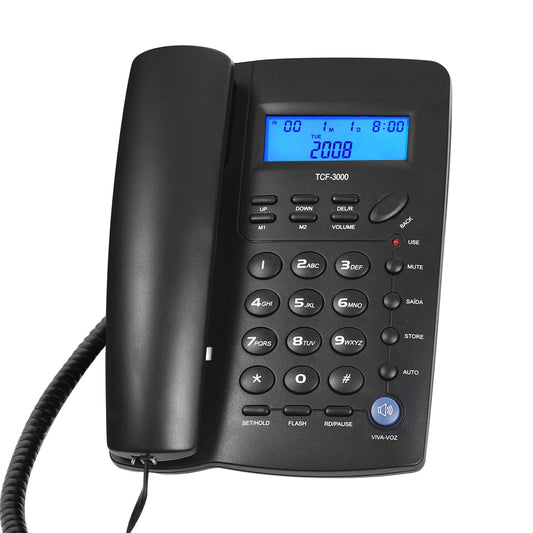 Anself Corded Telephone Set with Memory Key for Elderly Seniors - TCF3000 Black Landline Phone for Home Office