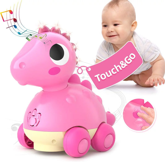 Baby Toys for 12-18 Months Baby Crawling Toys Touch & Go Musical Light for Baby Girl Toys - Infant Toys Gifts Toys for 1 to 2 3 Year Old Girl, Musical Toy Dinosaur for Age 1 2, 12 to 18 Months, Pink