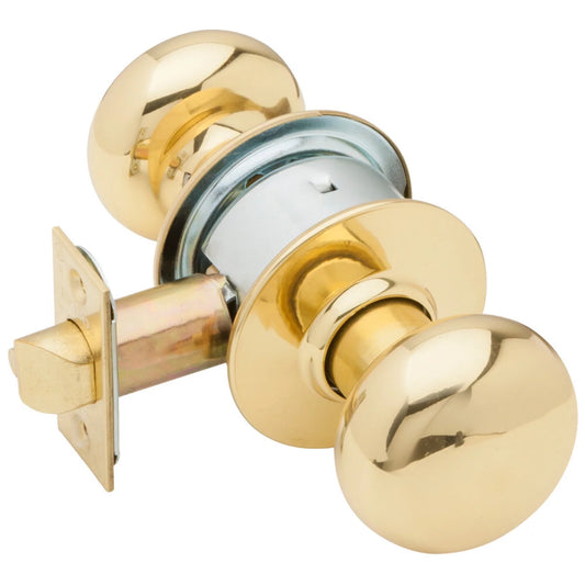 Schlage A10S PLY 605 Grade 2 Passage Cylindrical Lock Plymouth Knob Non-Keyed Bright Brass Finish Non-handed