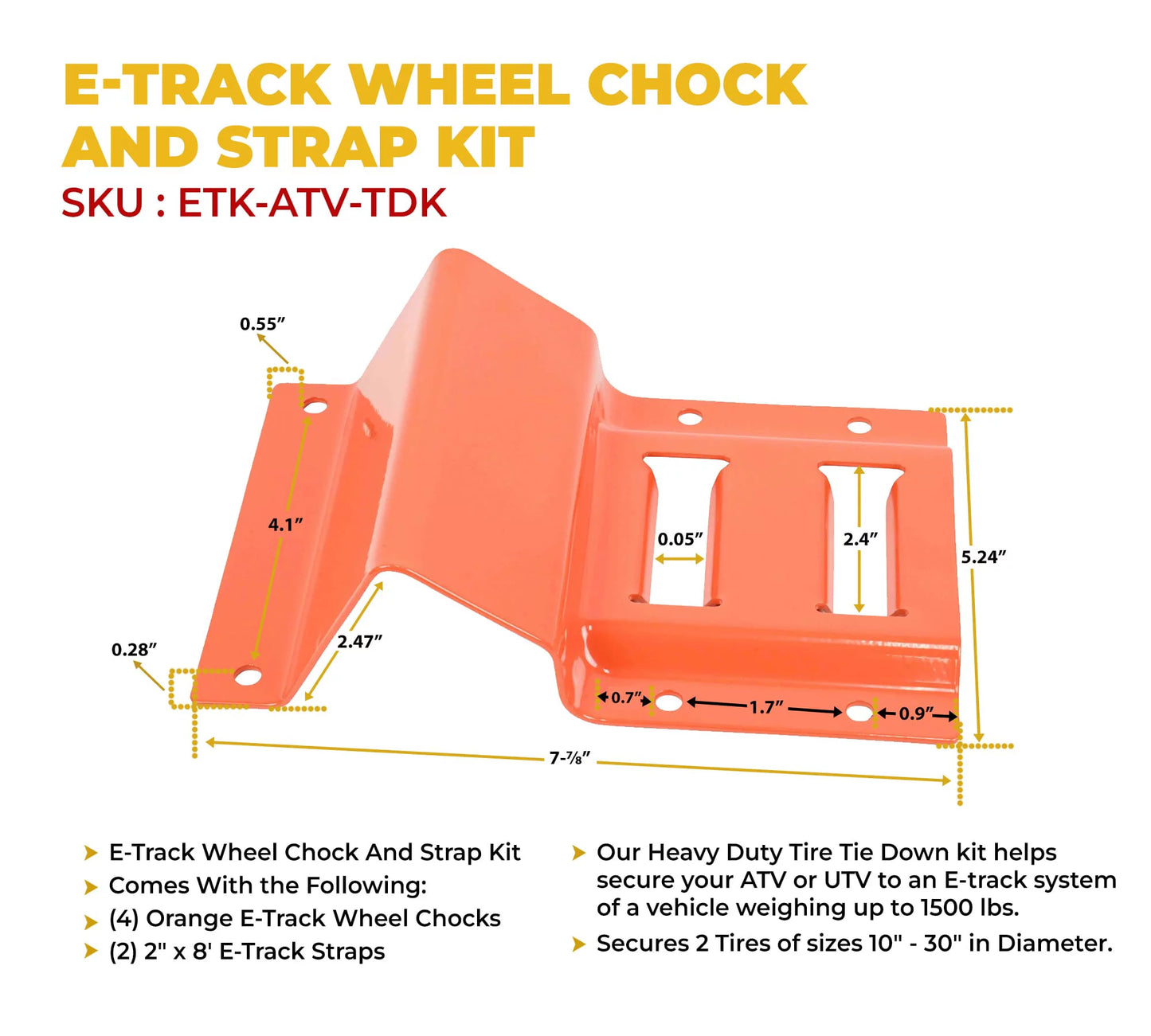 2 Pack Wheel Chock Tie Down Strap Kit for Trailer & Pickup Trucks - ATV, RZR, Lawn Mower, UTV Tie Down Straps - Trailer Tie Down System for Heavy Duty