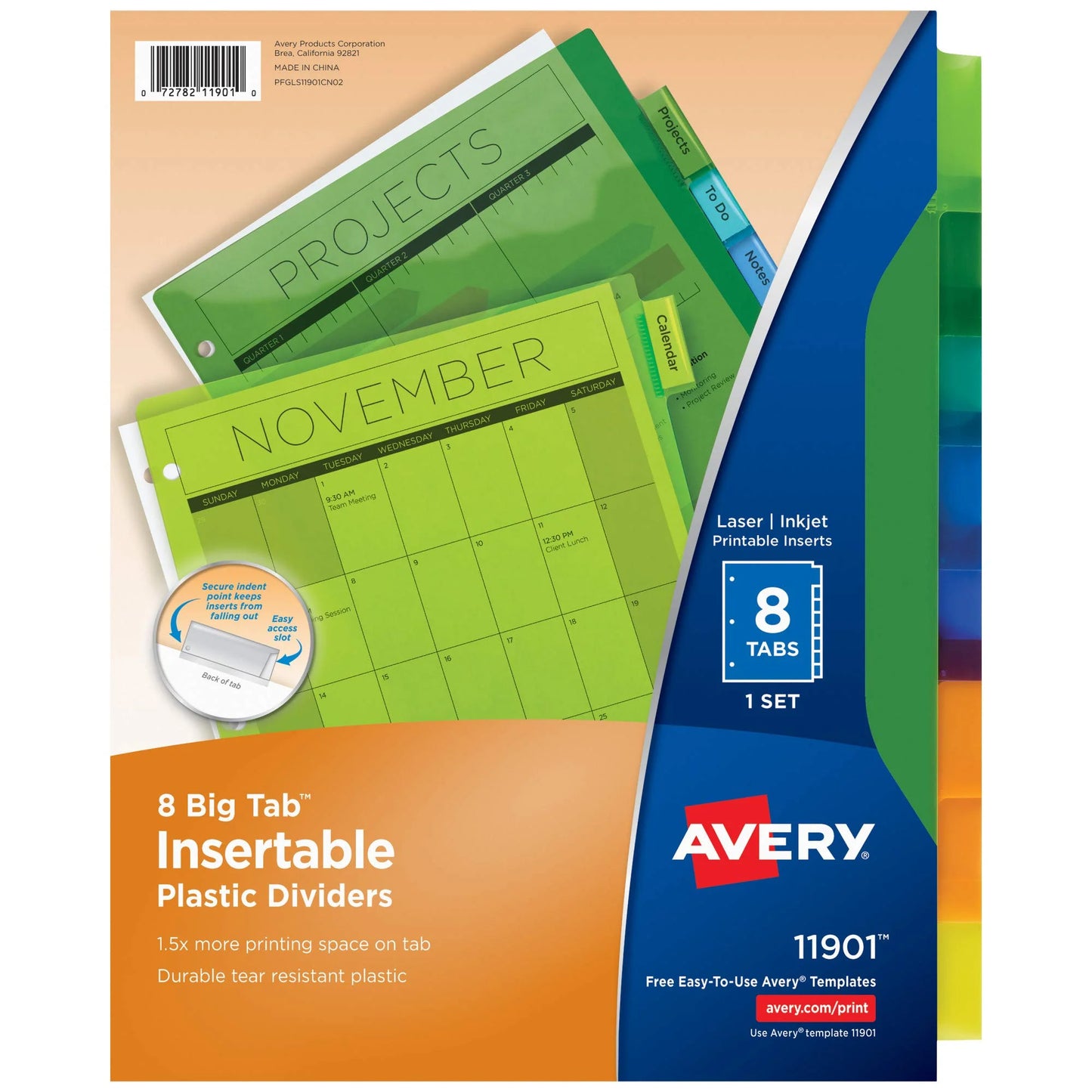 Avery Big Tab Insertable Plastic Dividers, 8 Multicolor Tabs, Case Pack of 24 Sets 11901