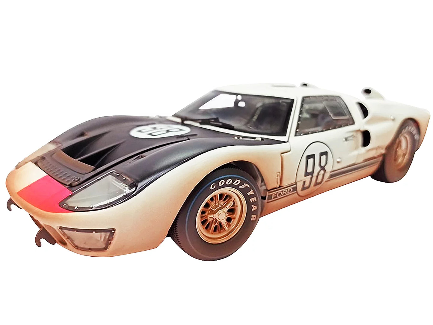 1966 Ford GT-40 MK II #98 White with Black Hood After Race (Dirty Version) 1/18 Diecast Model Car by Shelby Collectibles