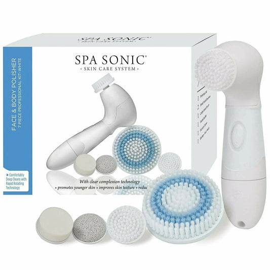 Spa Sonic Skin Care System Face & Body Polisher Professional Kit, White