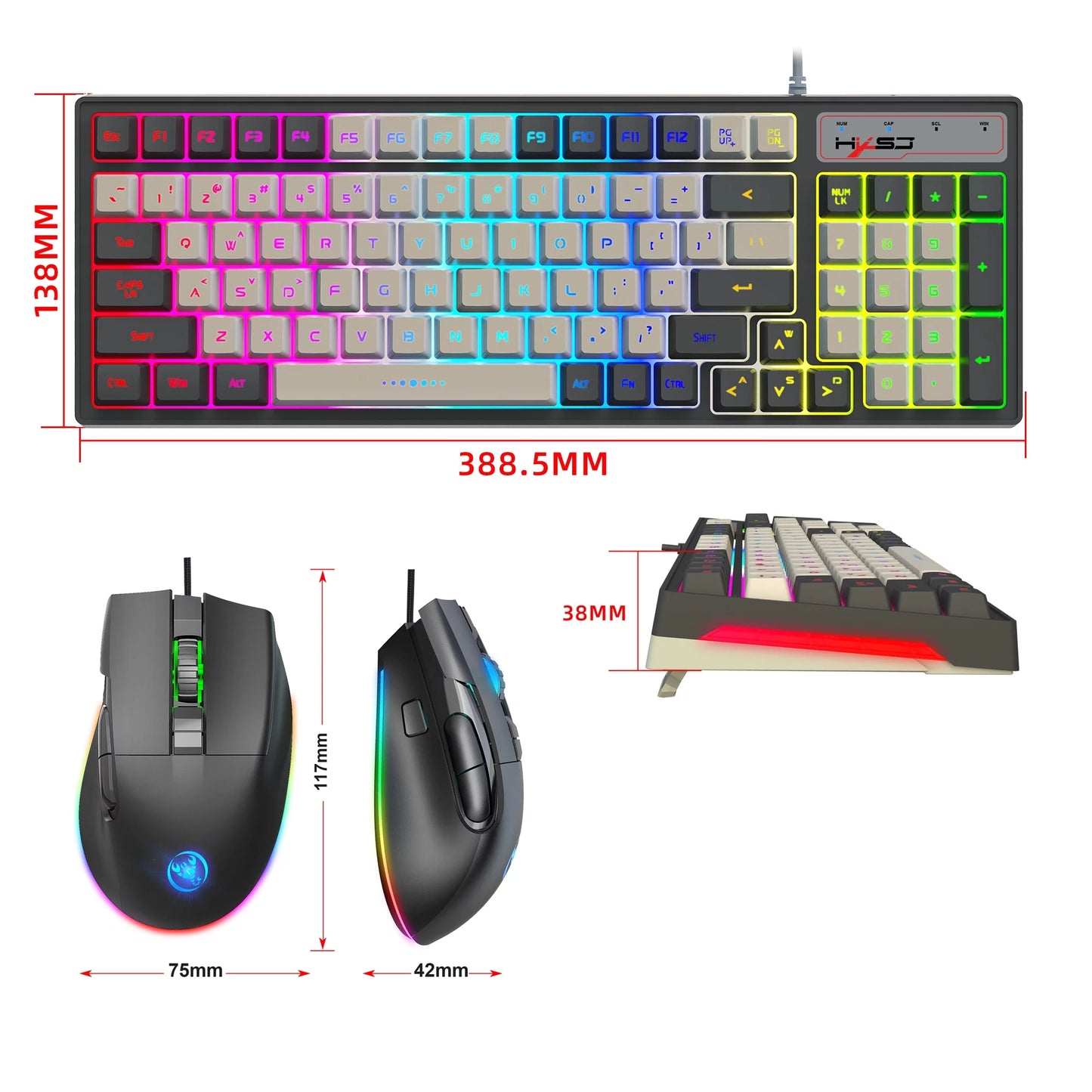 6588 V600+A905 Wired Keyboard and Combo, High Cool Effects, Ergonomic Design, Macro Programming Function, Full Key No Conflict, Multi-function Shortcut Keys, for Gaming and Office