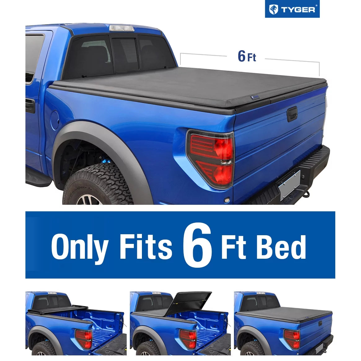 Tyger Auto T3 Soft Tri-fold Truck Bed Tonneau Cover Compatible with 1982-2013 Ford Ranger; 1994-2010 Mazda B-Series | Fleetside 6' (73") Bed | TG-BC3F1022