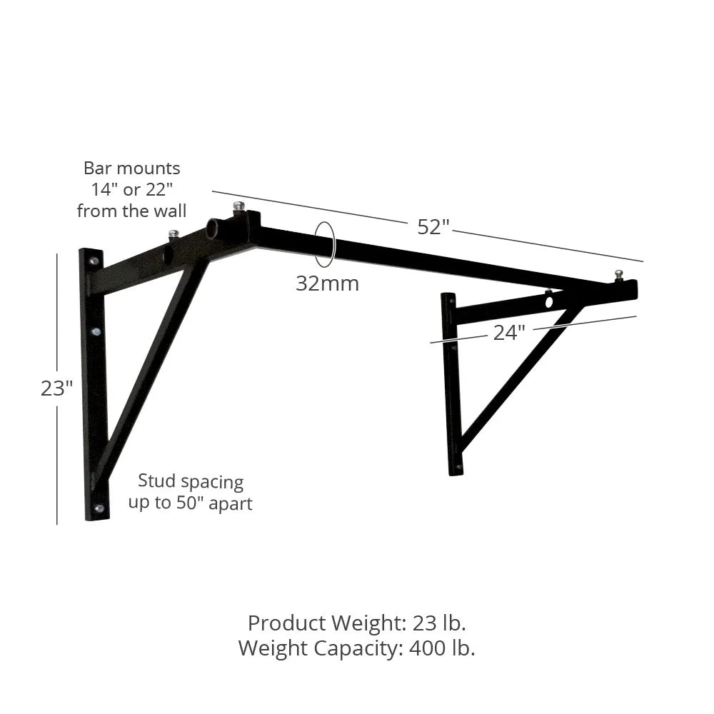 Titan Fitness Adjustable Depth 52" Wall Mounted Pull Up Bar, 14" or 22" From Wall, Rated 400 LB, Home or Garage Gym Chin Up Workout Training Station, Upper Body Workout