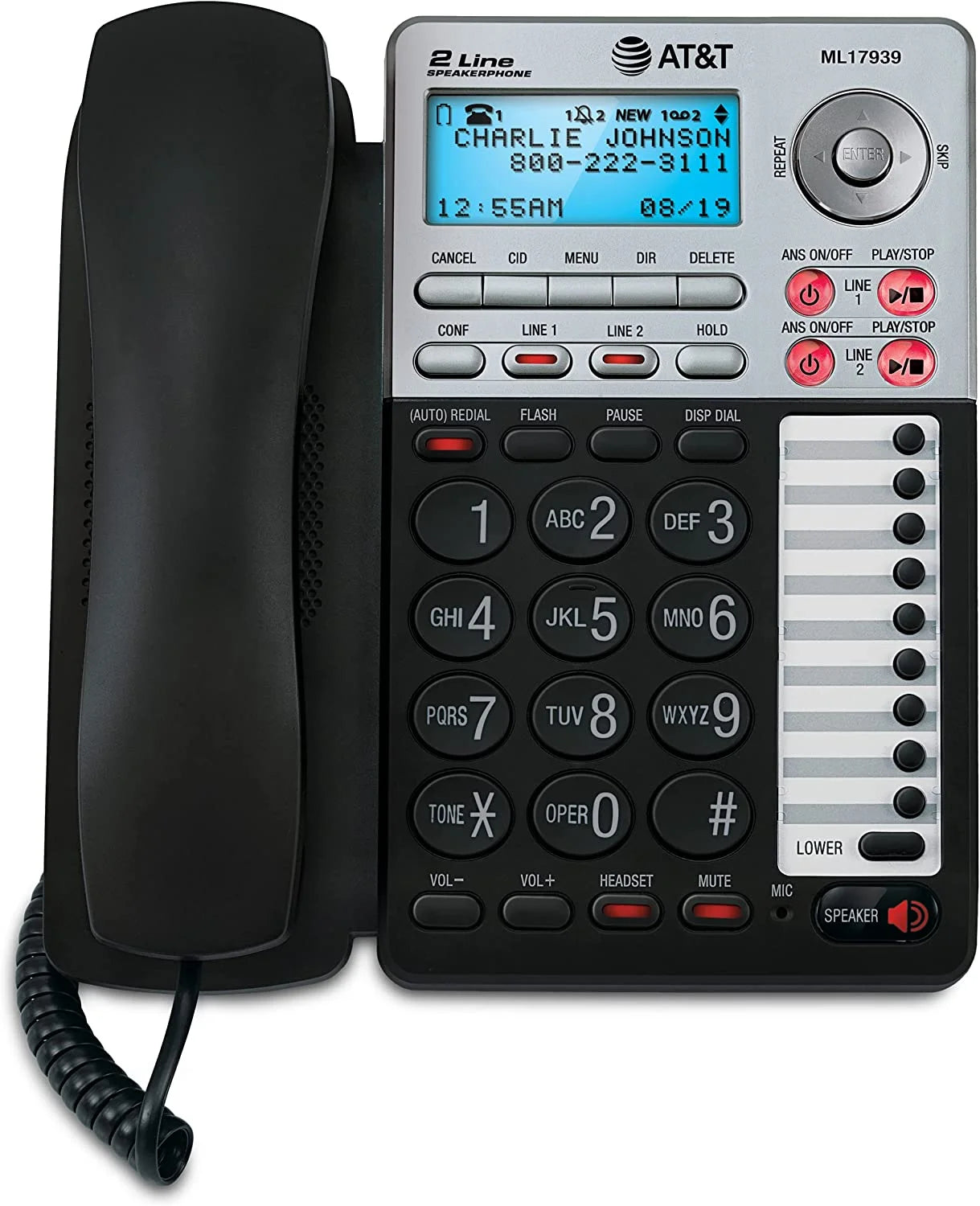 AT&T ML 2-Line Corded Telephone with Digital Answering System and Caller ID/Call Waiting, Black/Silver With Answering System