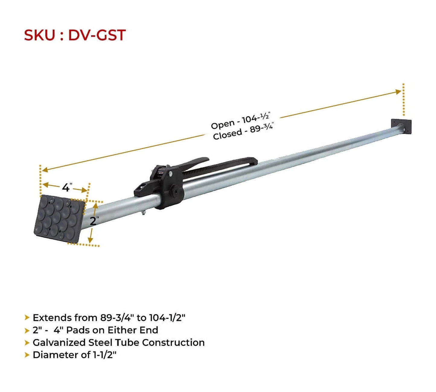 (2 Pack ) 89.75" to 104.5" Inches Long Steel Adjustable Load Lock Bar for Cargo Tie-Down in Enclosed Trucks and Semi Trailers with 2" - 4" Pads