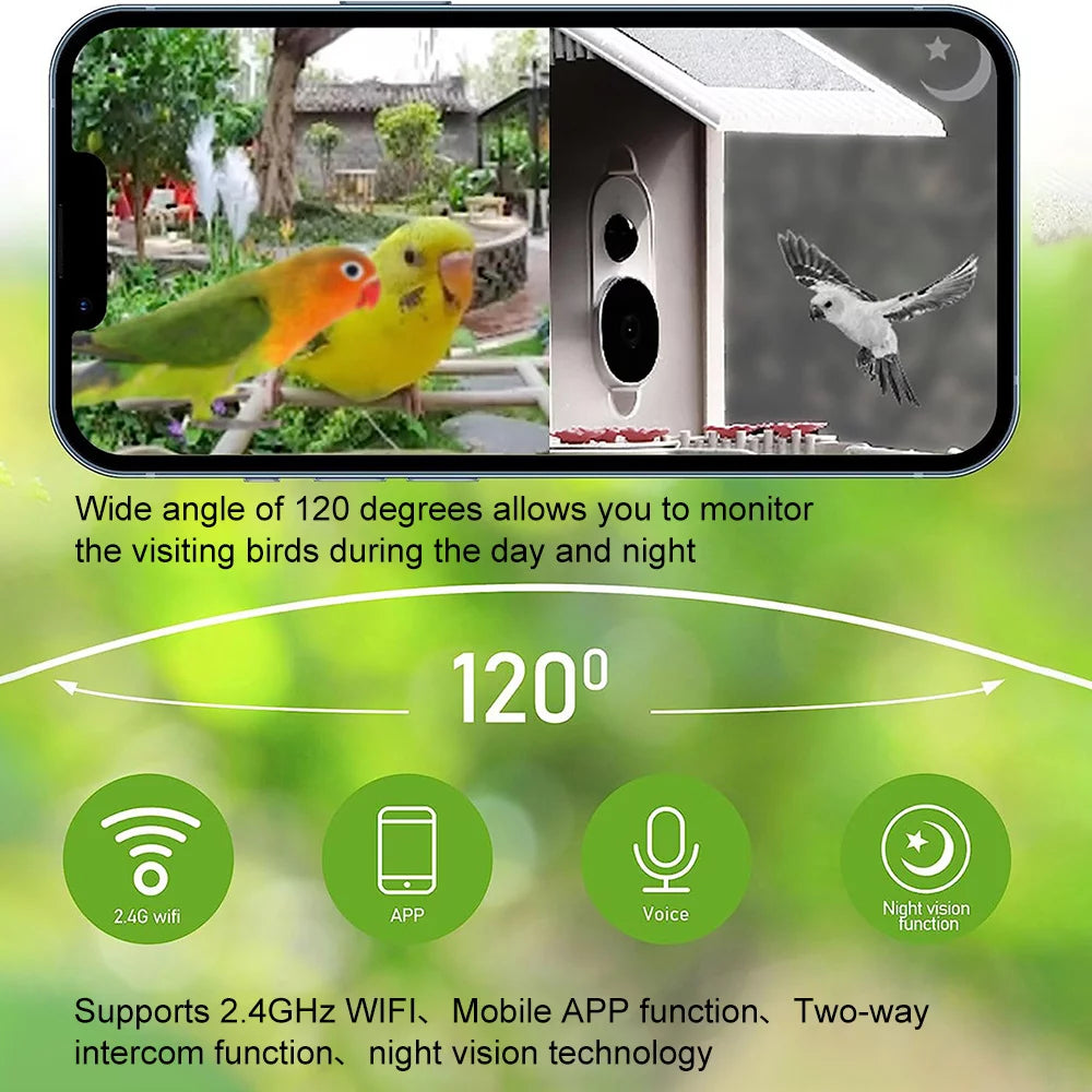 Anself WIFI Smart Bird Feeder Camera 1080P Auto Capture Bird Video Motion Detection Real-time Notification AI Identify Bird Species IP65 Waterproof 128G TF Cards for Bird Watching Enthusiasts