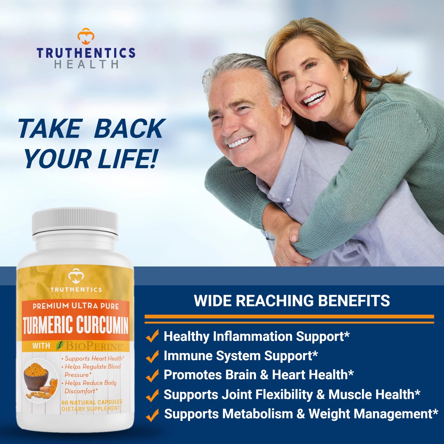 Truthentics Turmeric Curcumin 650mg with Bioperine Plus Triple Strength Omega 3 Fish Oil Bundle - 60 Count Each