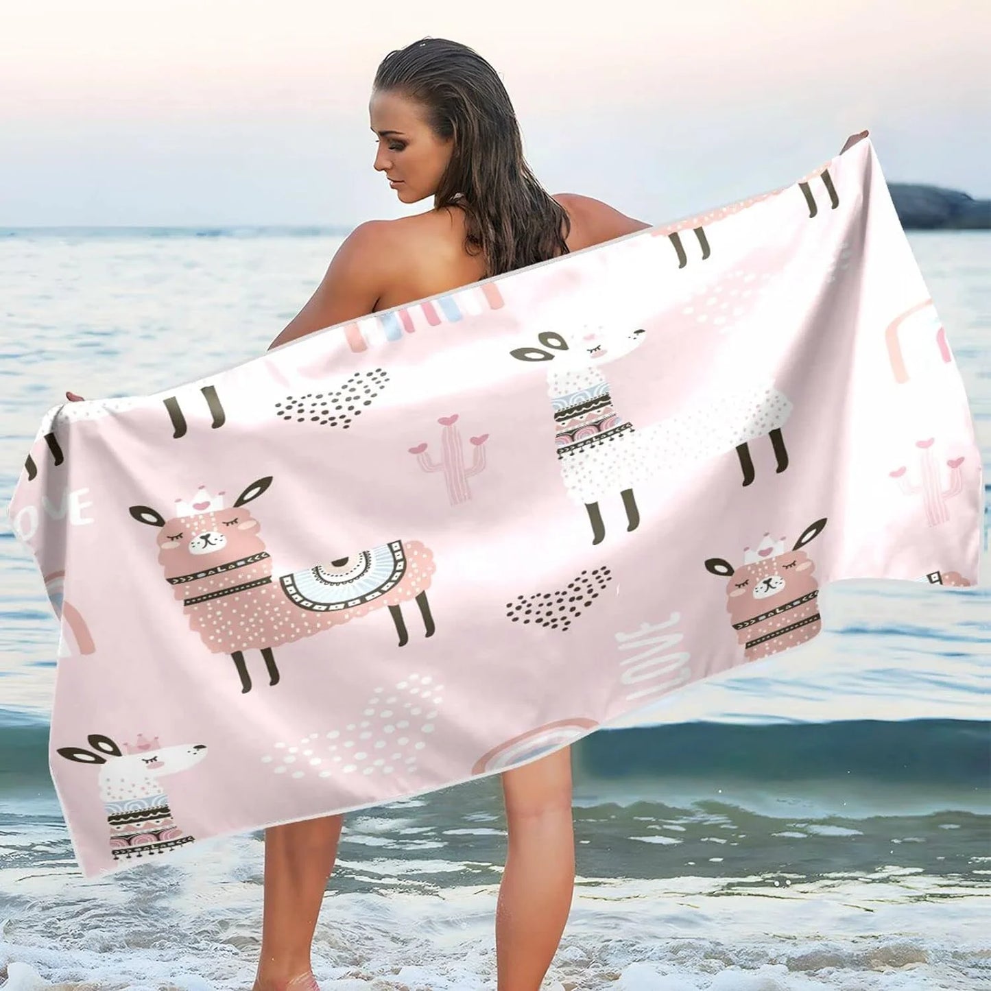 Bestwell Princess Llama Beach Towel - Lightweight Compact Oversized Travel Towels - Super Absorbent Quick Dry Towel for Swimming Camping Holiday（240）