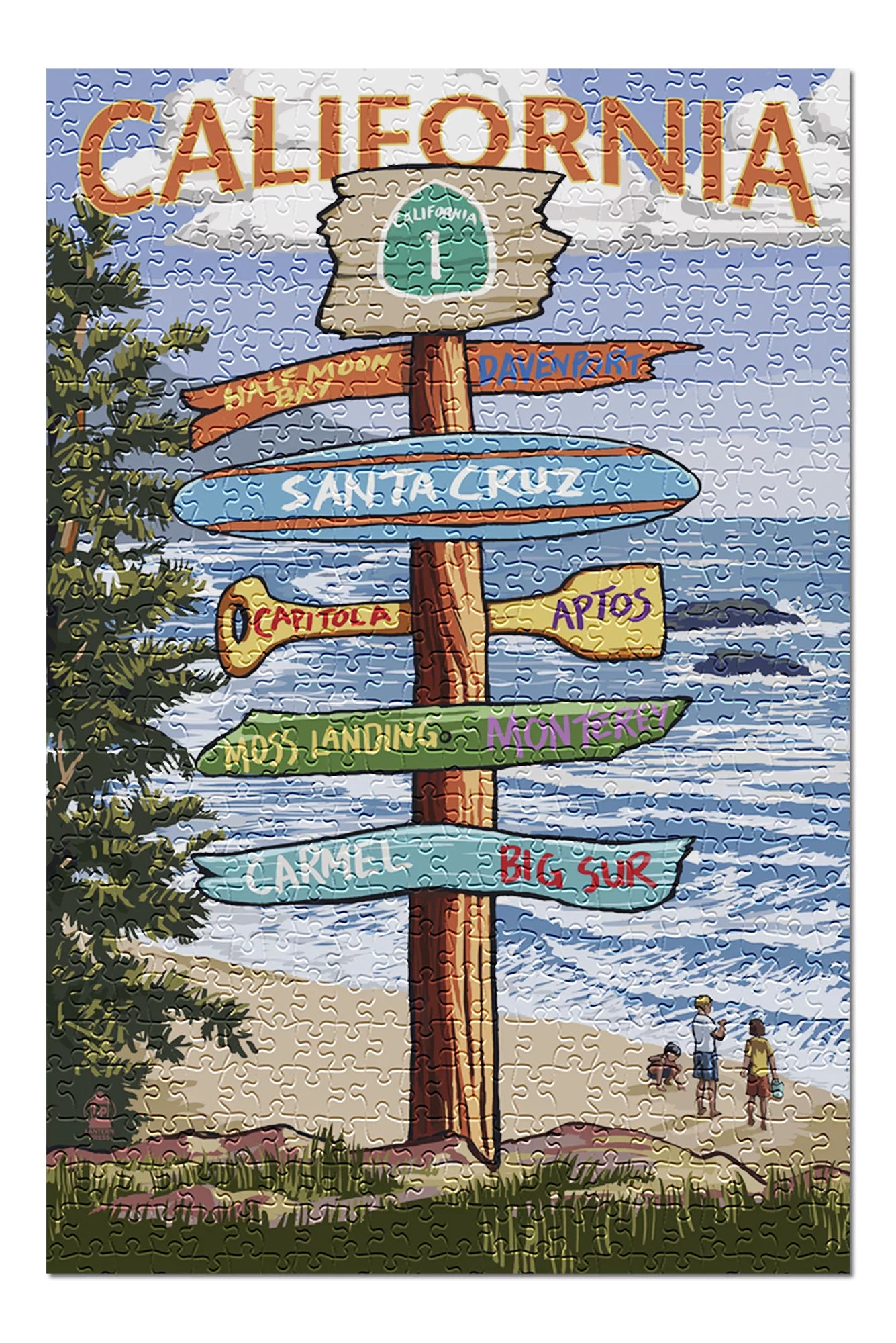 Santa Cruz, California, Destinations Sign (19x27 inches, Premium 500 Piece Jigsaw Puzzle for Adults and Family, Made in USA)