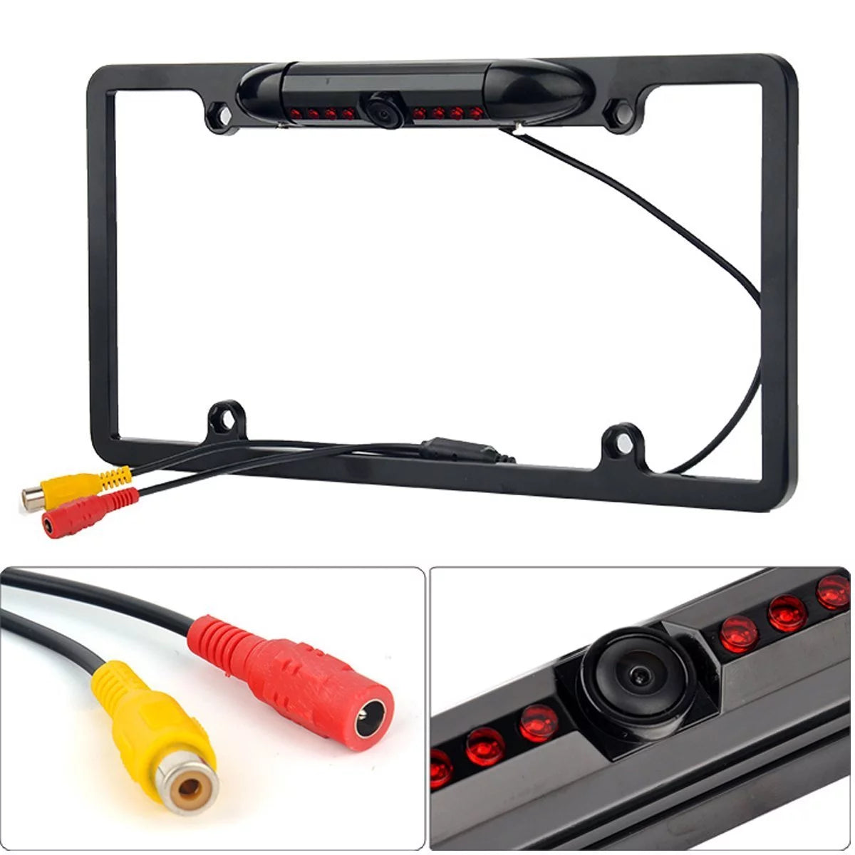 US Car License Plate Frame Backup Rear View Camera Night Vision Parking 8IR Black