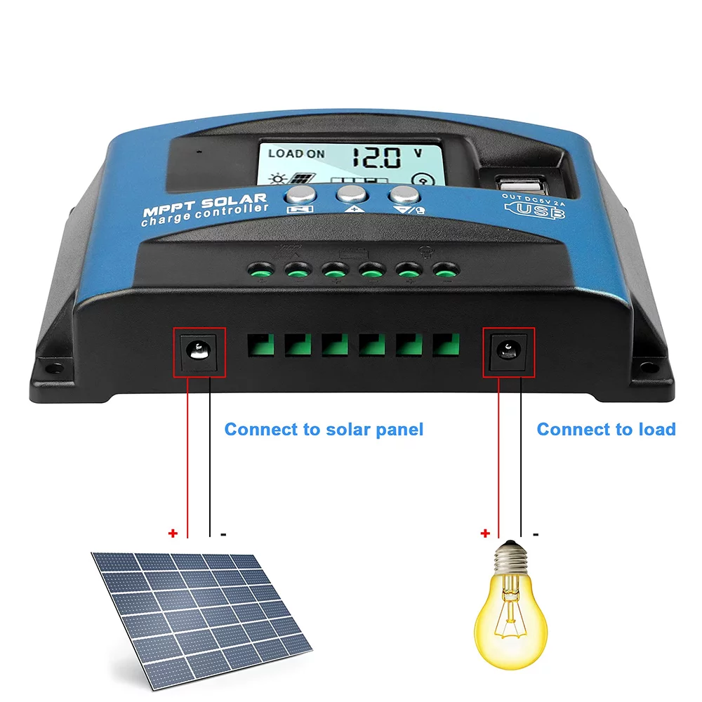 30A MPPT Solar Charger Controller, Solar Panel Regulator Charge Controller, High Charging Efficiency, Dual USB, MCU Control, Build-in Timer(Blue)