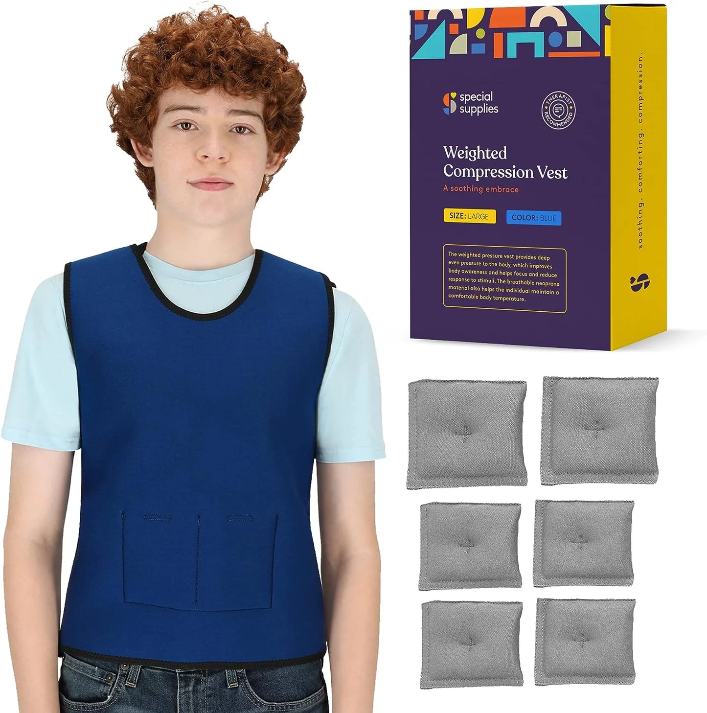 Special Supplies Weighted Sensory Compression Vest for Kids with Processing Disorders, ADHD, and Autism, Calming and Supportive with Adjustable Weight Fit (Large 24x42 inches)