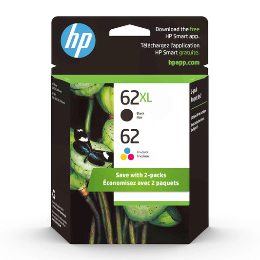 62XL Black/62 Tri-Color Ink Cartridges, N9H67FN, 2/Pack