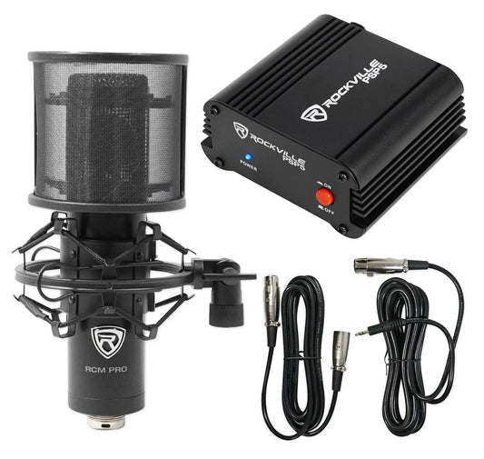 Rockville RCM PRO Studio Recording Condenser Microphone+Phantom Power Supply