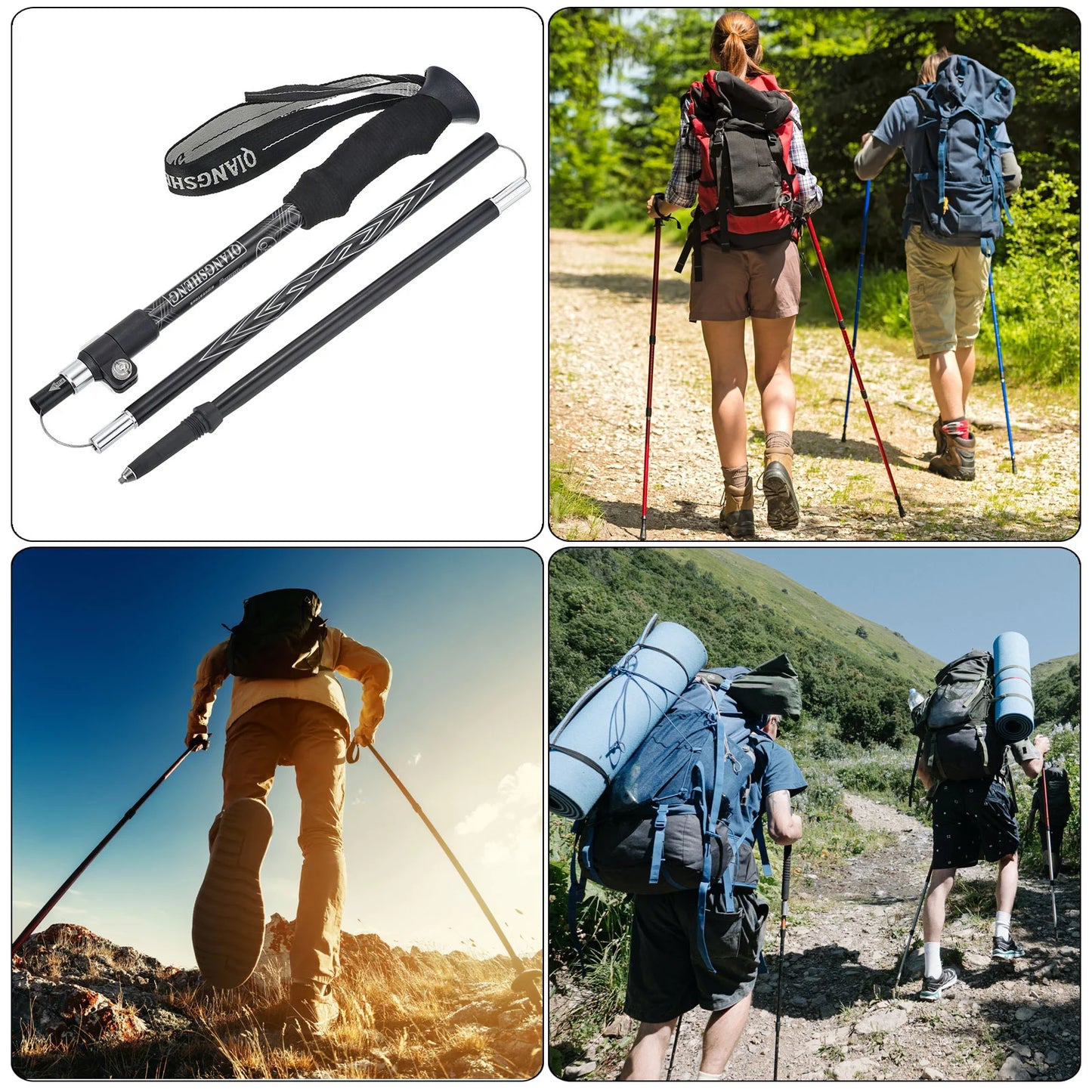 Uxcell Trekking Poles, Collapsible Hiking Pole 53 Inch Telescopic White