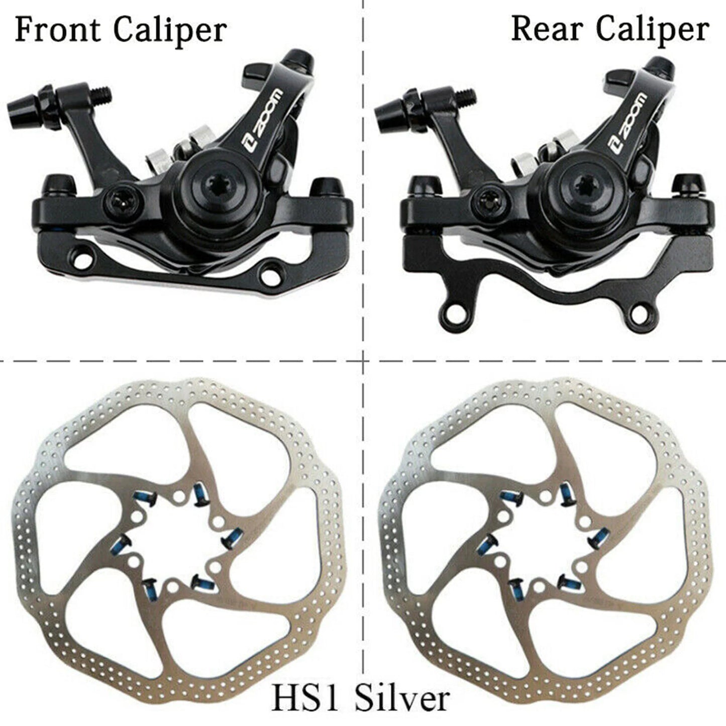 ZOOM MTB Bicycle Mechanical Disc Brake Caliper Front Rear Double Piston Brakes with Bike Rotor 160mm