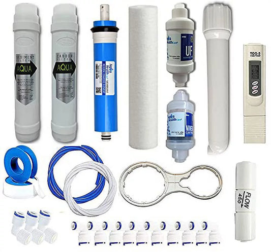 Aqau Health Care Ro Service Kit Membrane & Filter For All Type Of Water Purifier (Ro Membrane Inline+Tds Meter+Uf+Mineral+Housing) And Connectors