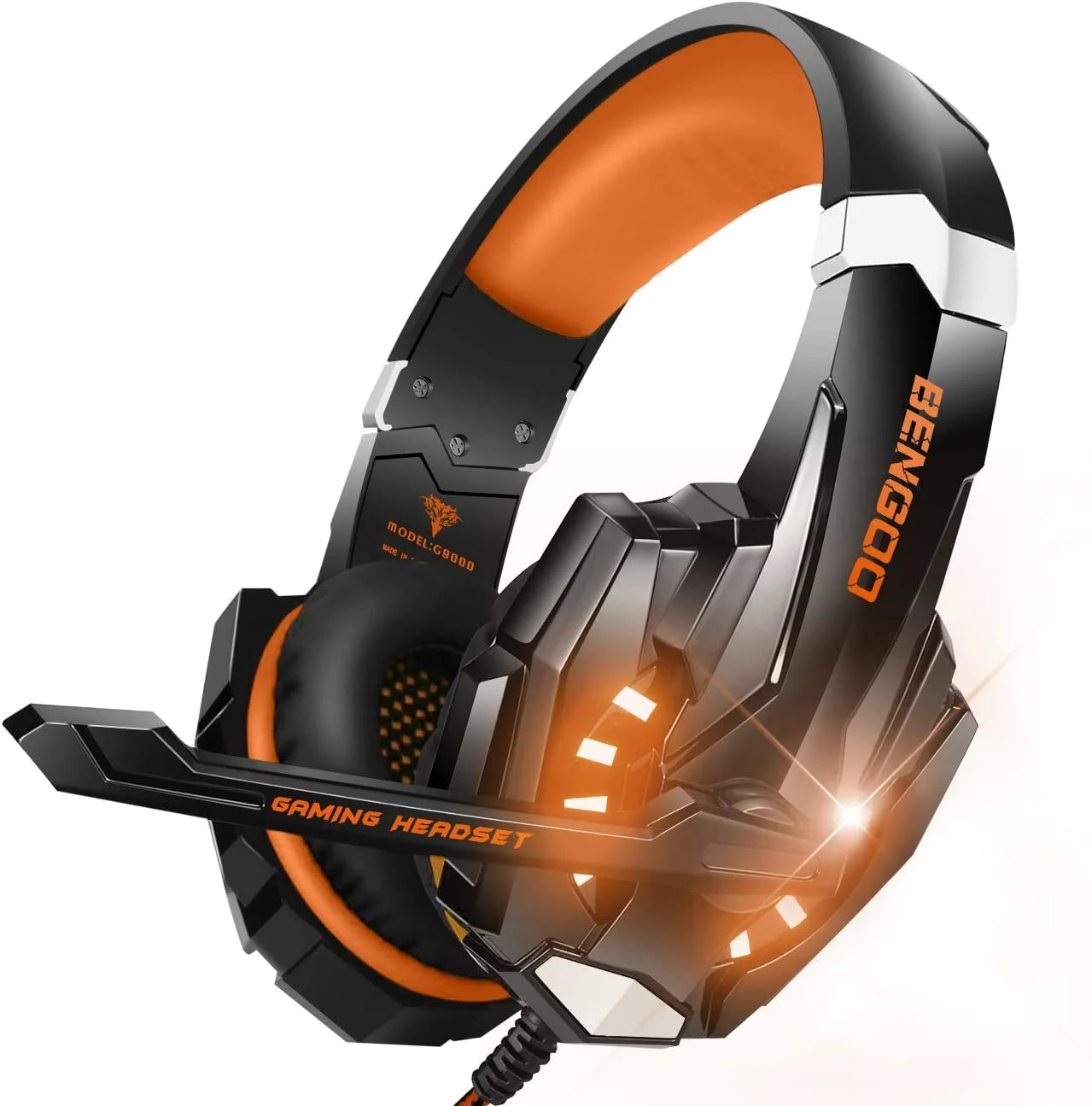 BENGOO G9000 Stereo Gaming Headset for PS4, PC, Xbox One Controller, Noise Cancelling Over Ear Headphones with Mic, LED Light, Bass Surround, Soft Memory Earmuffs (Orange)