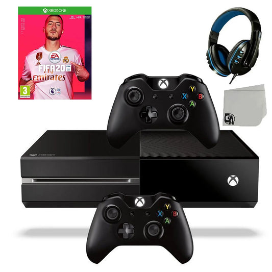 Xbox One Original 500GB Gaming Console Black Headset 2 Controller Included With FIFA-20 Game BOLT AXTION Bundle Secondhand