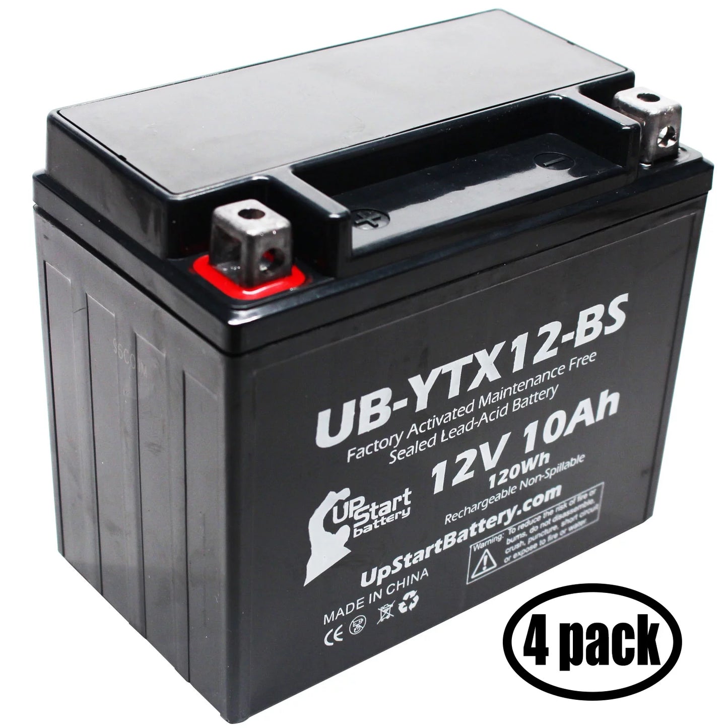 4-Pack UpStart Battery Replacement for 2004 Suzuki GSX-R1000 1000 CC Factory Activated, Maintenance Free, Motorcycle Battery - 12V, 10Ah, UB-YTX12-BS