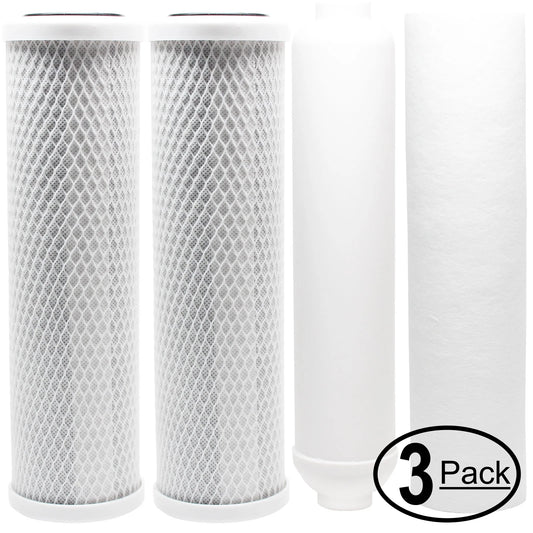 3-Pack Replacement for Filter Kit for Watts W-525P-110 RO System - Includes Carbon Block Filters, PP Sediment Filter & Inline Filter Cartridge - Denali Pure Brand