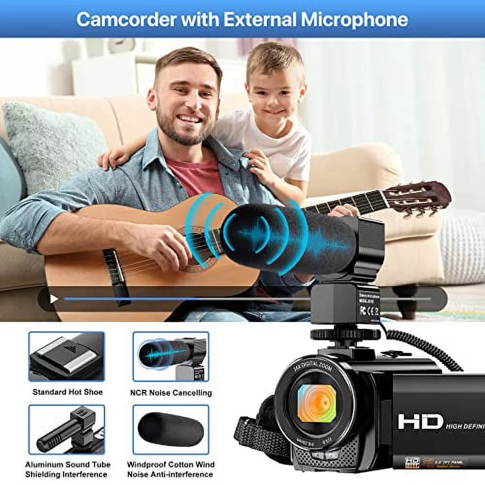 Video Camera Camcorder WiFi IR Night Vision FHD 1080P 30FPS YouTube Vlogging Camera Recorder 26MP 3.0'' Touch Screen 16X Digital Zoom Camcorder with Microphone,Remote and 2 Batteries