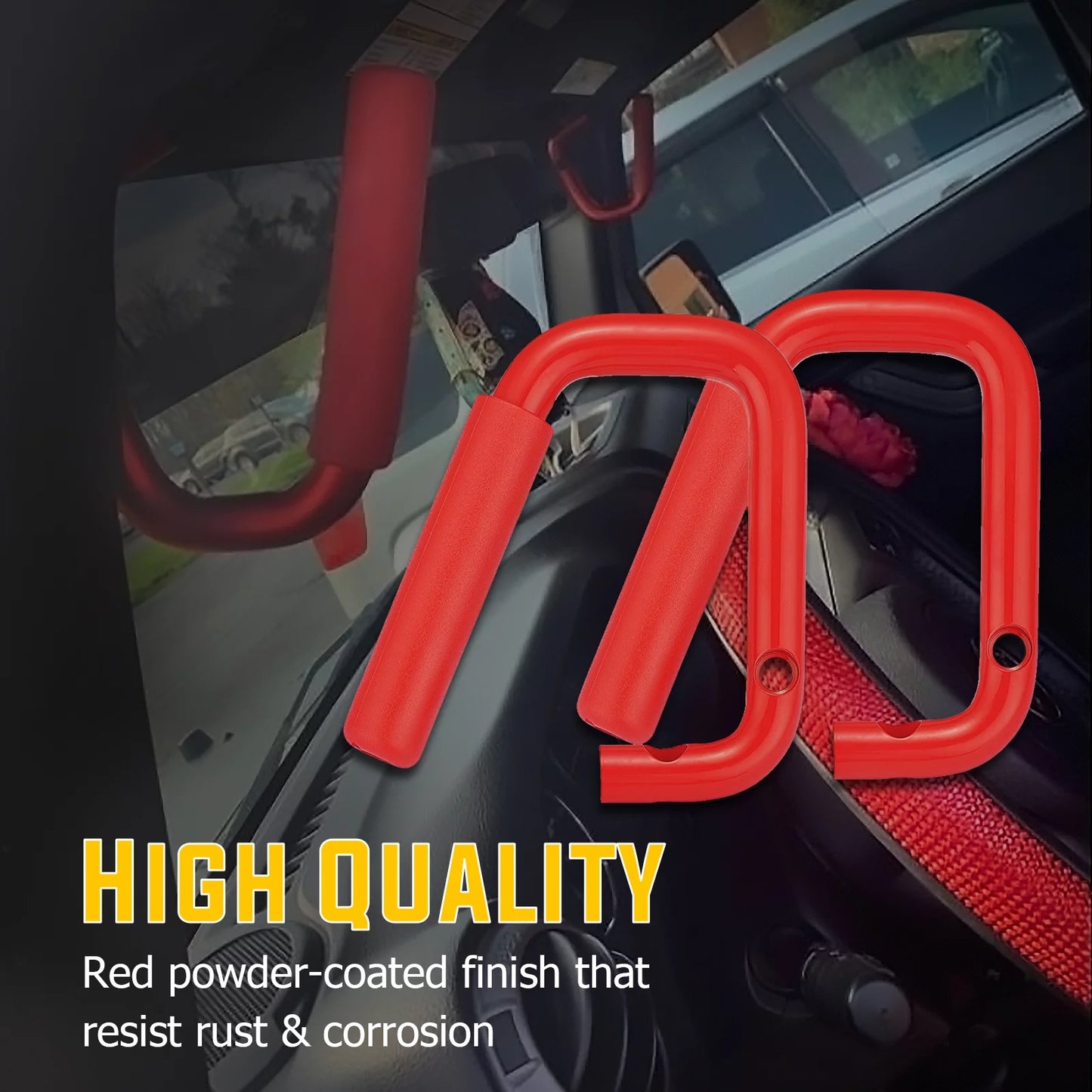 WEISEN- Powder Coated Red Aluminum Full Front & Rear Grab Bar Handles Set for 07-18 Jeep Wrangler JK