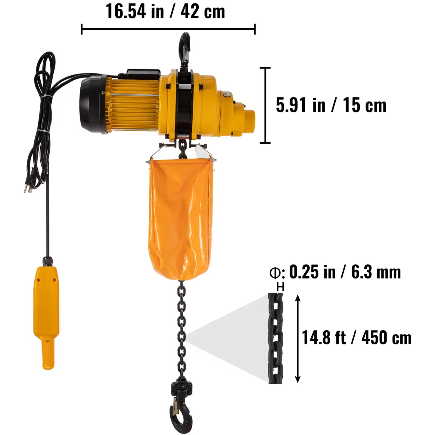 VEVOR Lift Electric Hoist, 1100 lbs Electric Winch w/ 10ft Wired Remote Control, 110V Overhead Crane Garage Ceiling Pulley Winch of 14.8ft Lift Height, Pre-owned In Factories, Warehouses, Construction