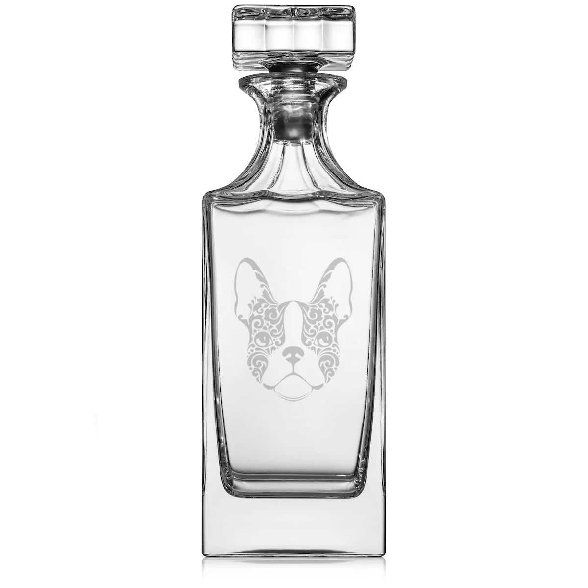 30 oz Glass Whiskey Decanter with Glass Stopper Gift French Bulldog Floral