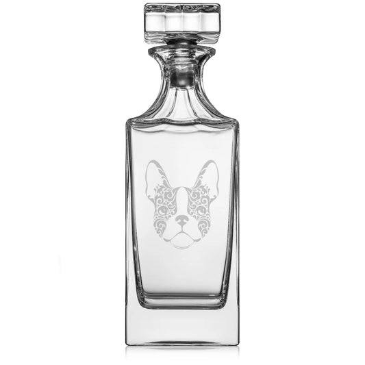 30 oz Glass Whiskey Decanter with Glass Stopper Gift French Bulldog Floral