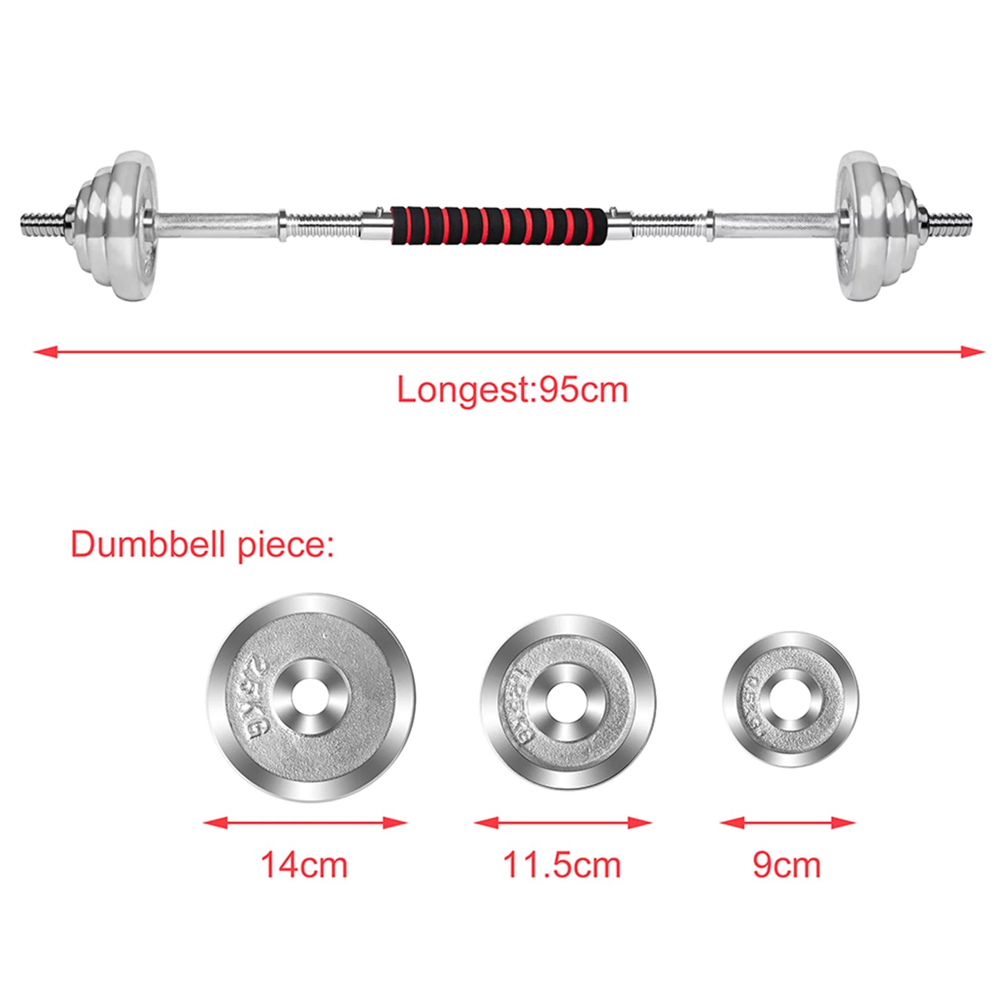 SAYFUT 66LB Dumbbell Weight Set Detachable Dumbbells Barbells Adjustable for Gym Household Fitness Exercise, Silver