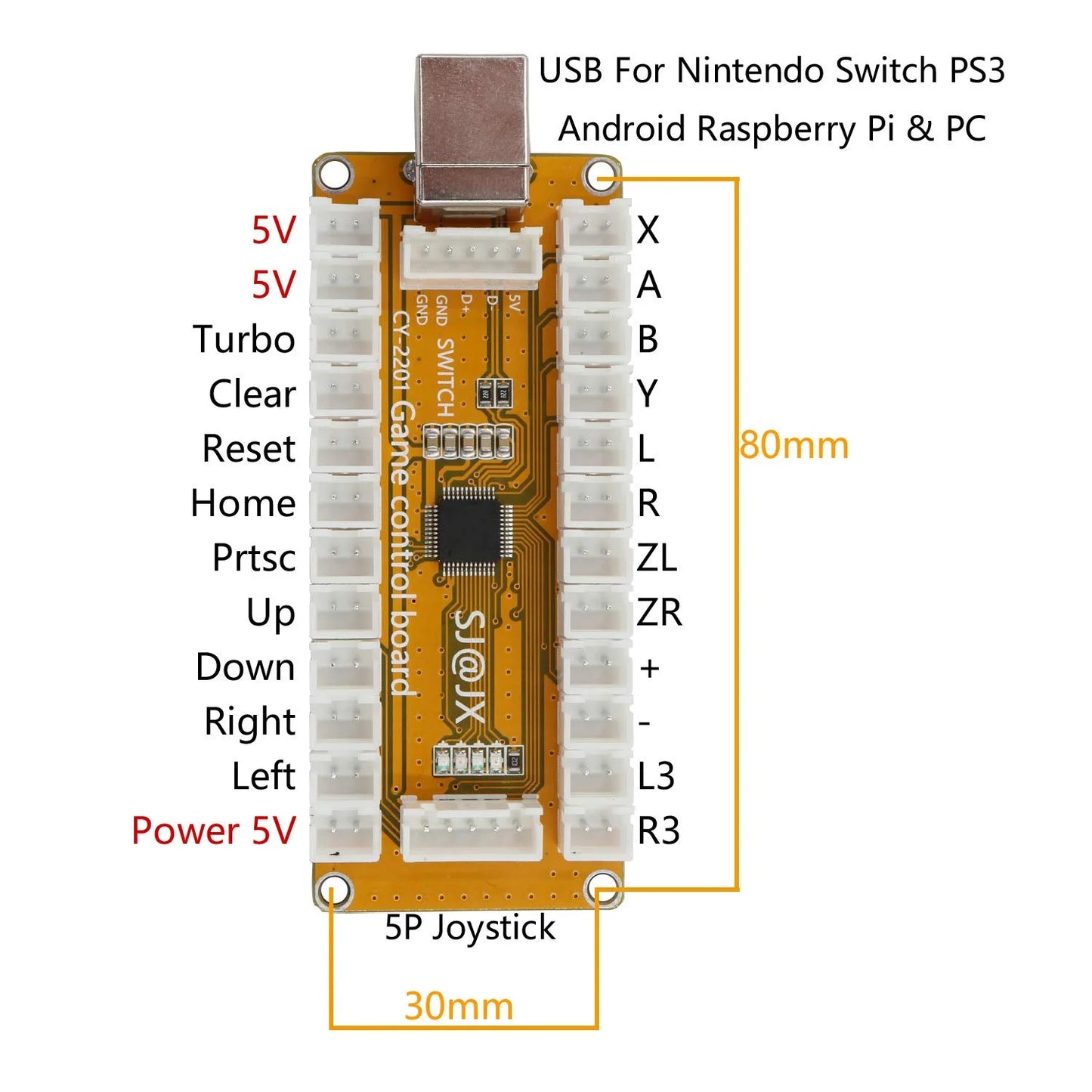 SJ@JX Arcade Game Controller USB Encoder 2 Player Gamepad Cherry MX Microswitch Button 8way Joystick for Nintendo Switch PC PS3 Retropie Raspberry Pi MAME