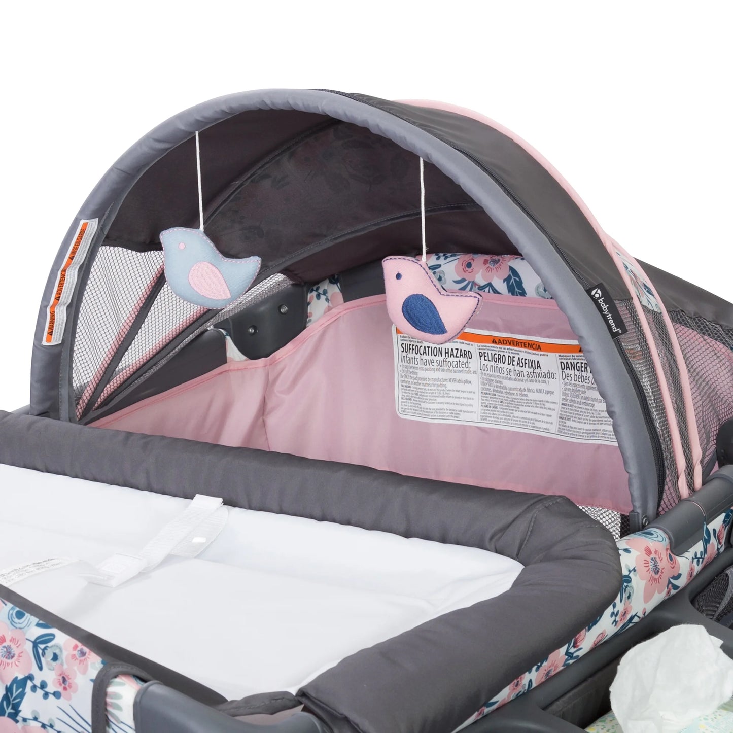 Baby Trend Deluxe II Nursery Center Playard with Travel Bag – Bluebell Pink