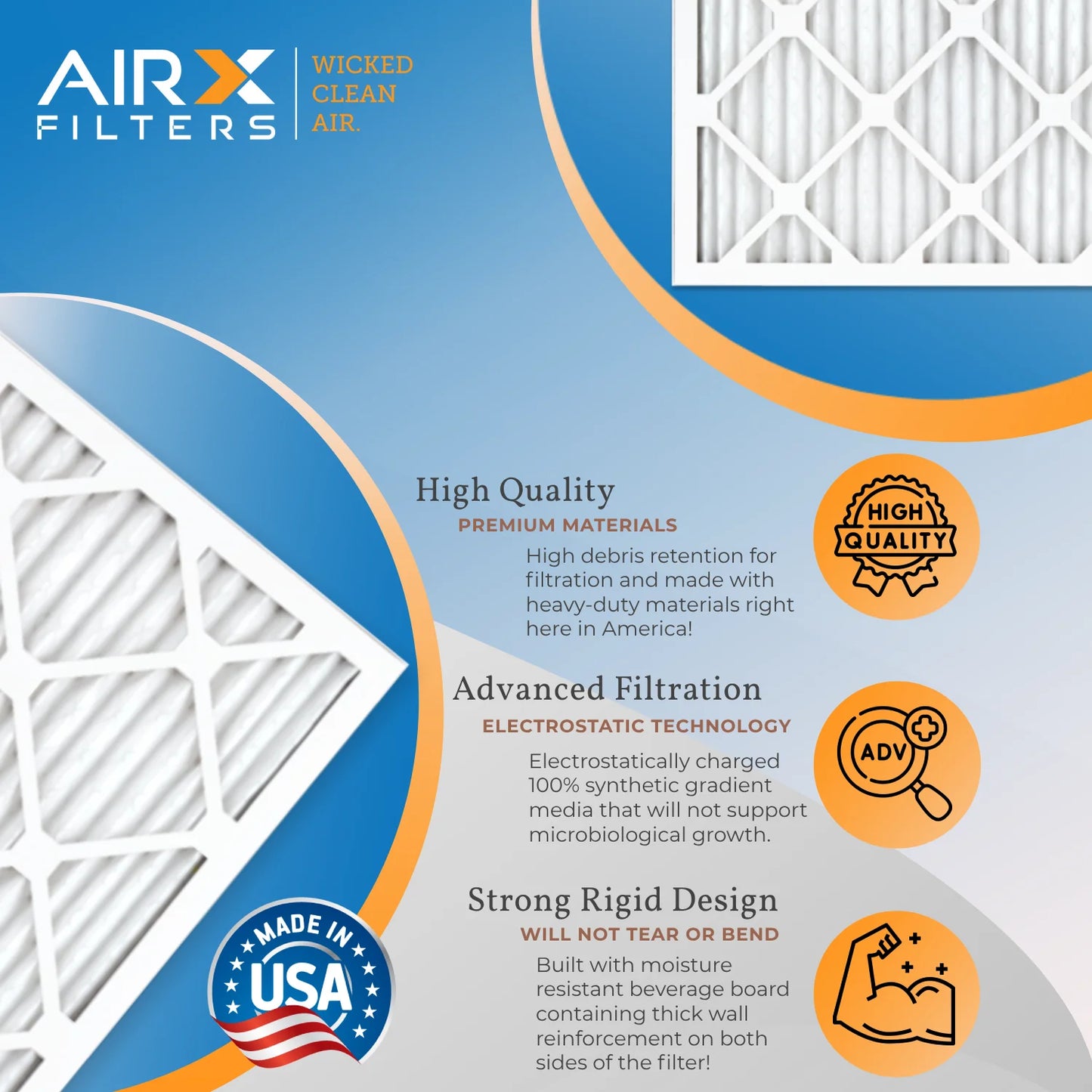 20x22x1 Air Filter MERV 13 Rating, 12 Pack of Furnace Filters Comparable to MPR 1500 - 2200 & FPR 9 - Made in USA by AIRX FILTERS WICKED CLEAN AIR.