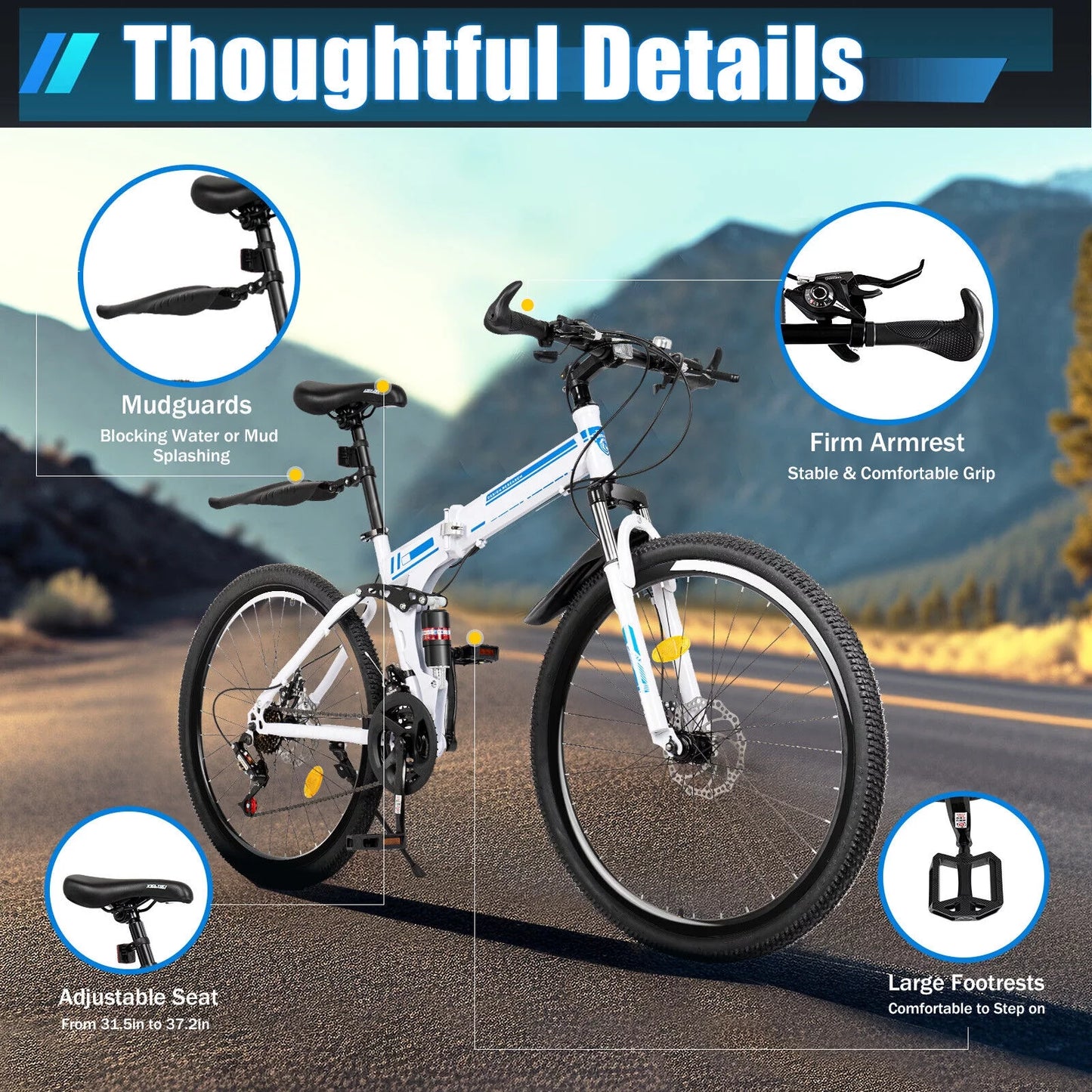 SHZICMY 26" Folding Mountain Bike 21 Speed Men Bikes MTB Bicycle School Dual Disc Brake