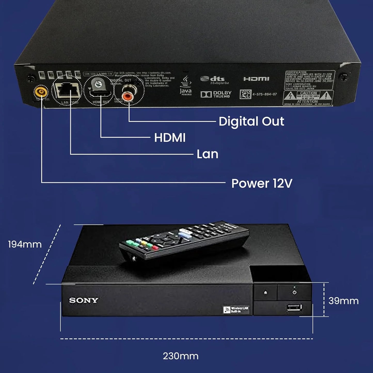 Sony BDP-S3700 Blu-Ray Disc Player with Built-in Wi-Fi - Netflix, You Tube + Remote Control + NeeGo High-Speed HDMI Cable W/Ethernet NeeGo Lens Cleaner