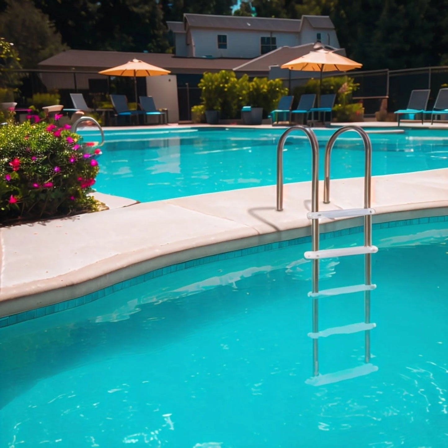 XtremepouwerUS 5-Step Swimming Pool Ladder Stainless Steel Steps, In-Ground Pool Step