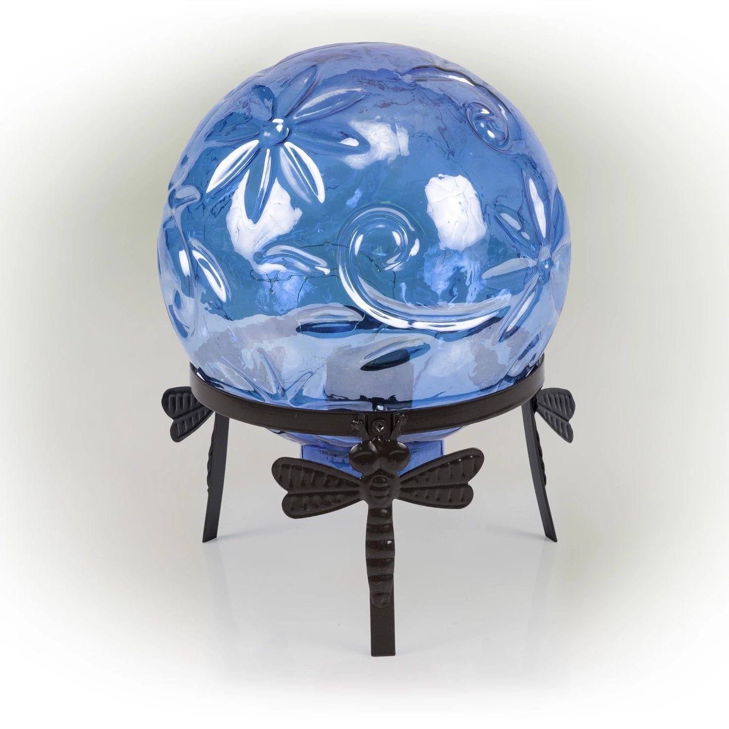 Alpine Corporation 10" W x 10" L x 13" H Embossed Glass Light-up Gazing Globe, Blue