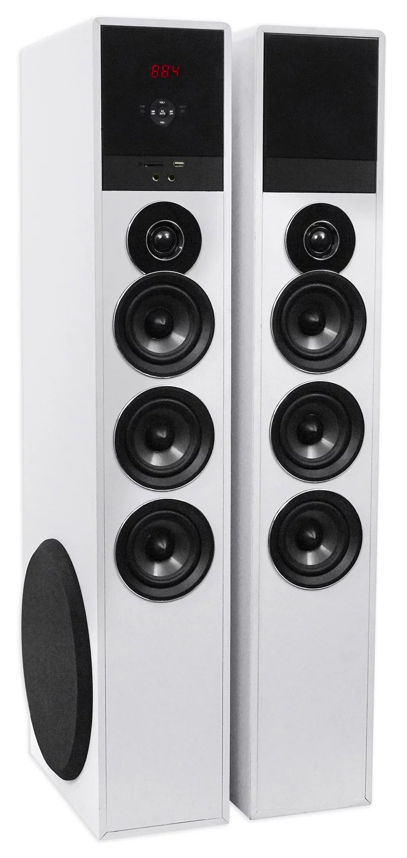 Rockville TM150W White Powered Home Theater Tower Speakers 10" Sub/Bluetooth/USB