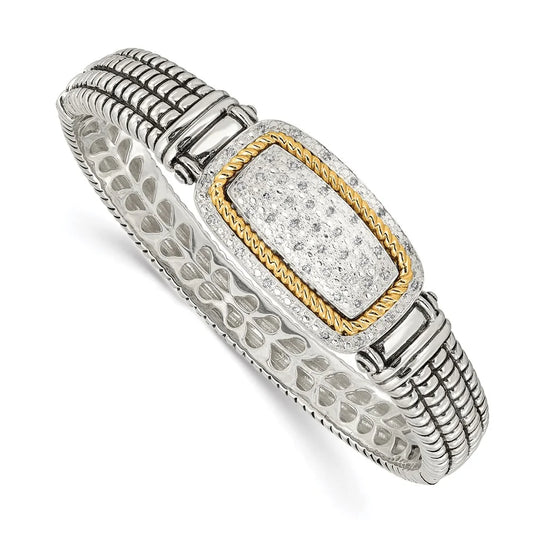 Shey Couture Sterling Silver with 14K Accent Antiqued 1/4 carat Diamond Hinged Bangle Bracelet Q-QTC121